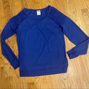 🌸 PINK VS Blue Long Sleeve Top w/ Lace Shoulders